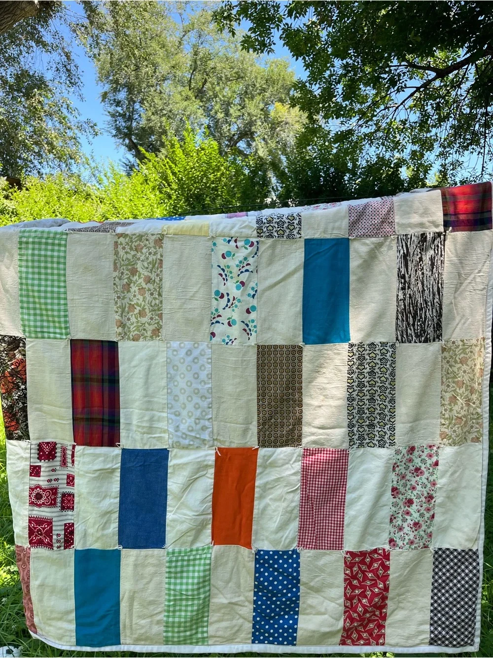Vtg Quilt Blanket BOHO 60s MCM Retro Heavy 75” x 86” Twin Full